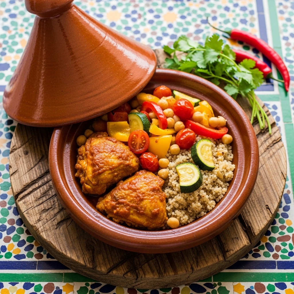 Moroccan Harissa Chicken Tagine with Quinoa & Fresh Vegetables