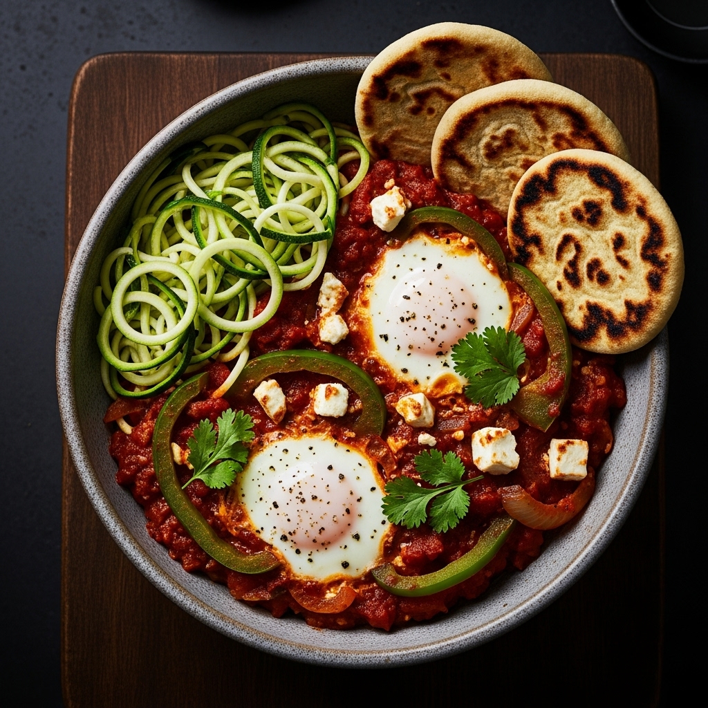 Moroccan Keto Shakshuka with Zucchini Noodles & Almond Flour Flatbreads