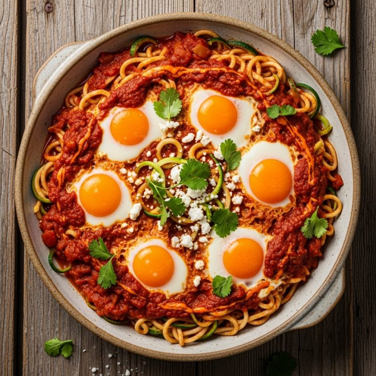Moroccan Keto Shakshuka with Zucchini Noodles and Spicy Harissa Butter
