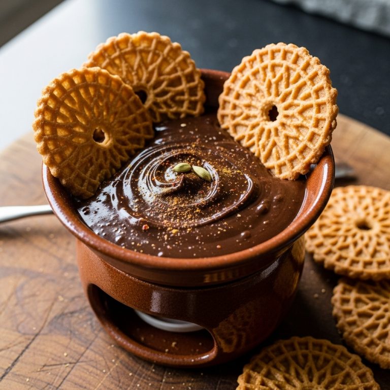 Moroccan Spiced Chocolate Fondue with Almond Flour Pizzelle Cookies