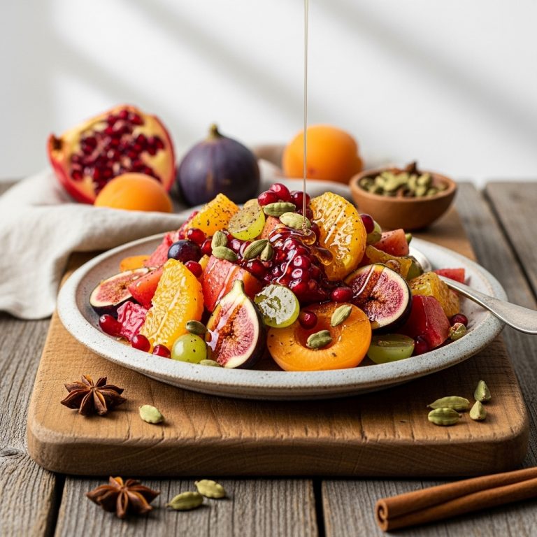 Moroccan Spiced Fruit Salad with Cardamom Honey Drizzle
