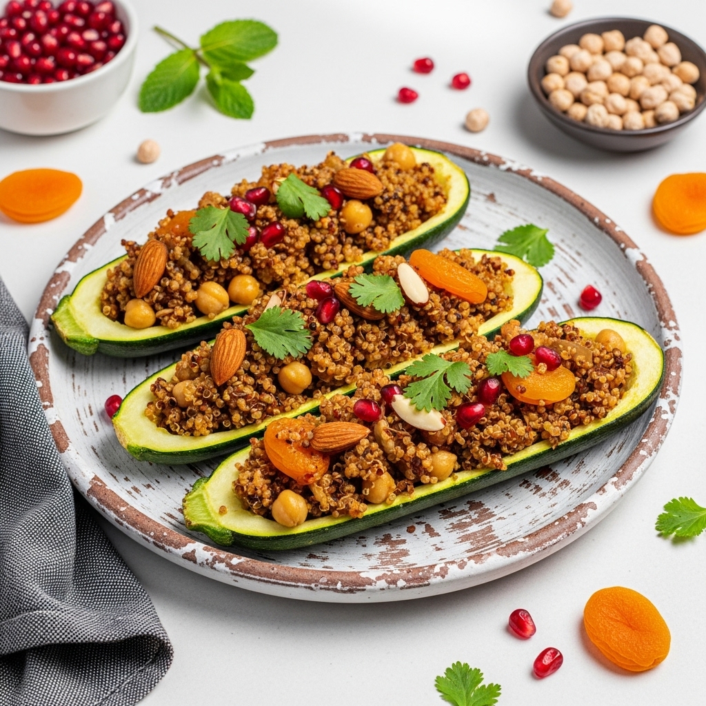 Moroccan Spiced Quinoa-Stuffed Zucchini Boats – A Vegan Delight!
