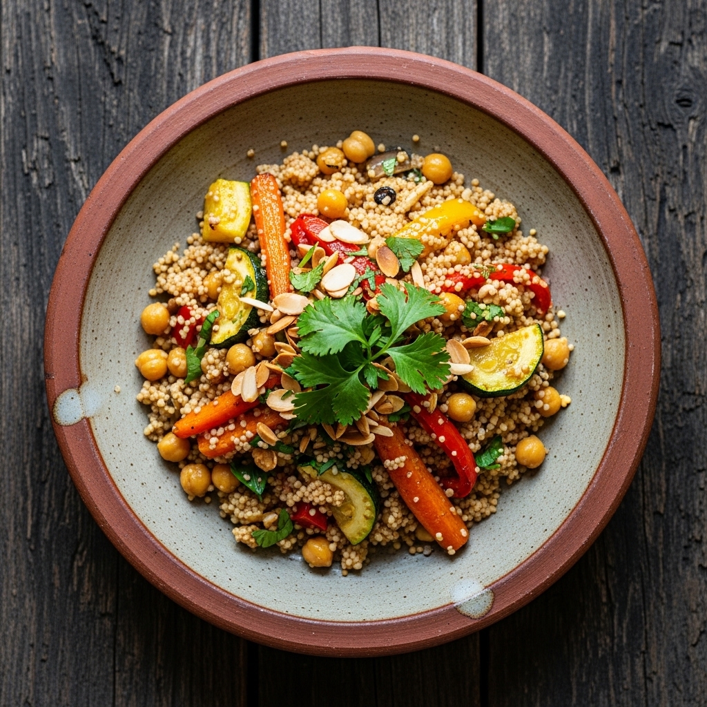 “Moroccan Vegan Couscous Delight: Aromatic and Flavorful”