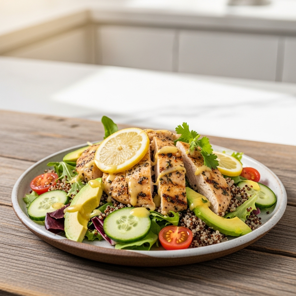 “Mouthwatering Australian Grilled Lemon Herb Chicken Salad with Quinoa (Gluten-Free)”