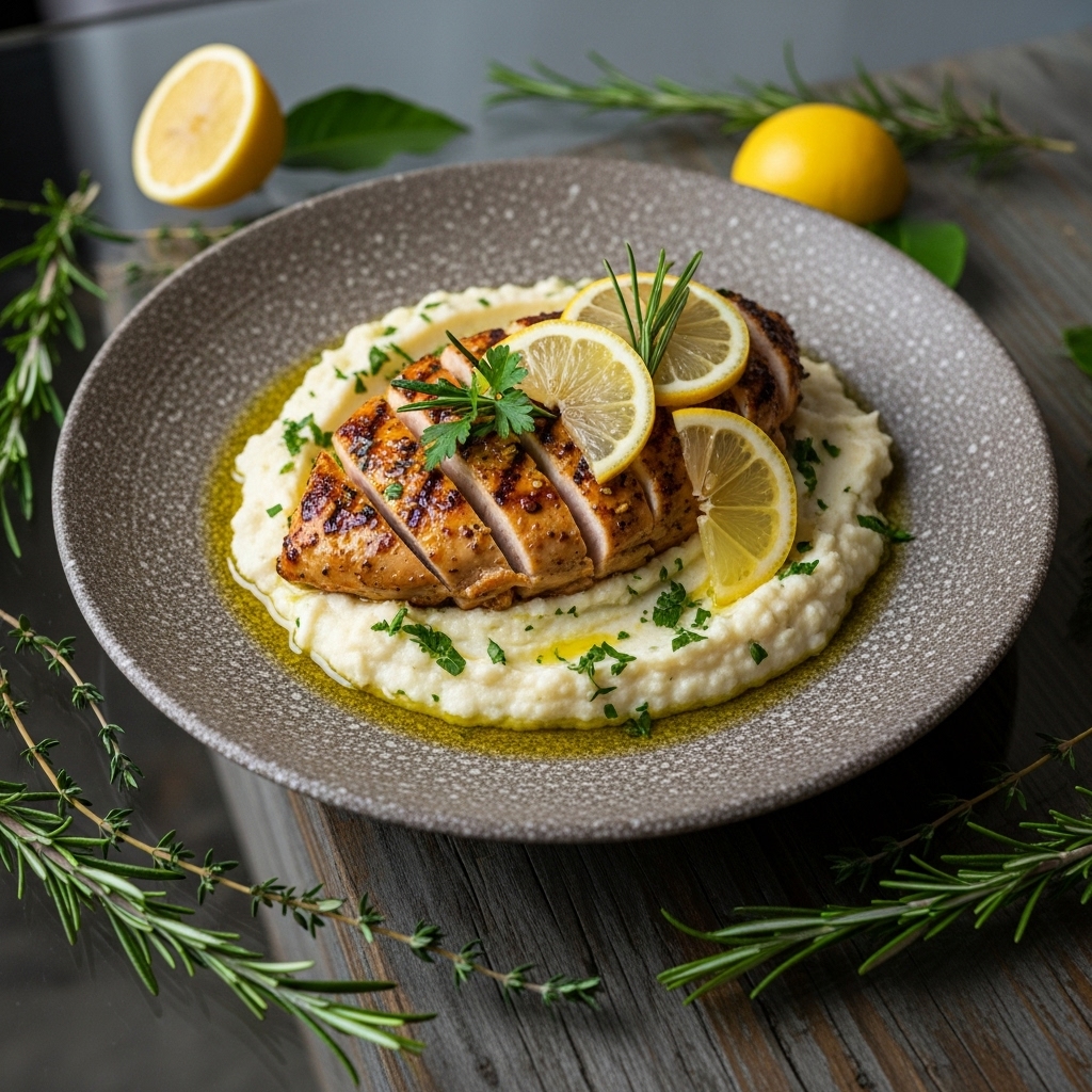 Mouthwatering Australian Grilled Lemon Herb Chicken with Garlic Mashed Cauliflower