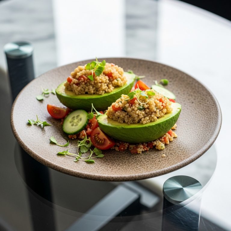 Mouthwatering Brazilian Vegetarian Brunch: Quinoa Stuffed Avocado Boats With Tomato-Cucumber Salad