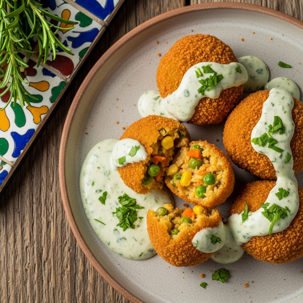 Mouthwatering Brazilian Veggie Croquettes with Aromatic Garlic-Herb Sauce