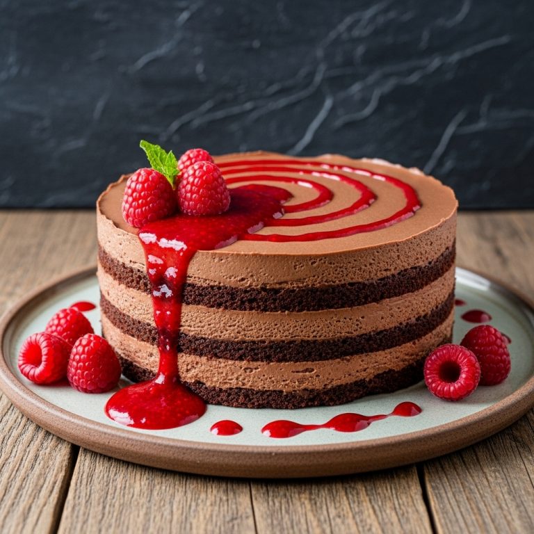 Mouthwatering Chocolate Mousse Torte with Raspberry Coulis