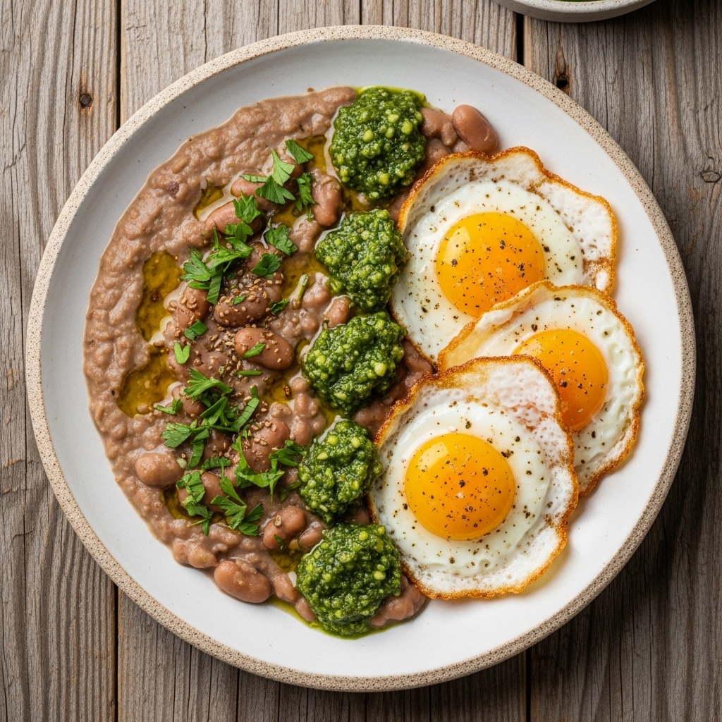 Mouthwatering Egyptian Brunch Keto-friendly Ful Medames, Spicy Schug & Crispy Eggs