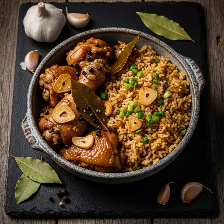 Mouthwatering Filipino Chicken Adobo with Garlic Fried Rice – A Sensory Feast