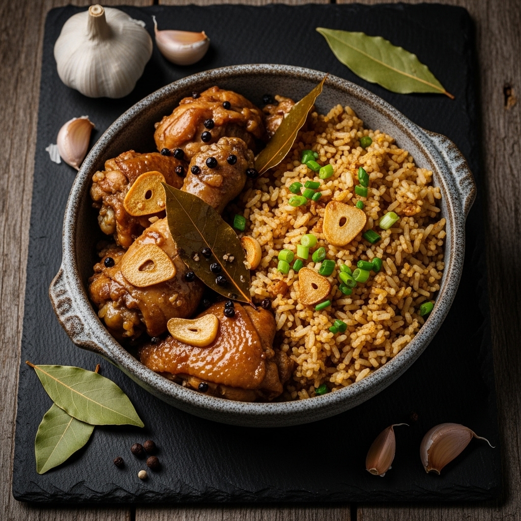 Mouthwatering Filipino Chicken Adobo with Garlic Fried Rice – A Sensory Feast