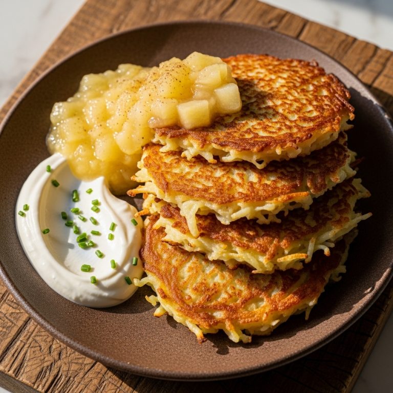 Mouthwatering German-Style Potato Pancakes with Apple Compote & Sour Cream Sauce (Advanced)