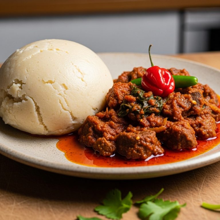 Mouthwatering Ghanaian Gluten-Free Lunch: Fufu & Red Palm Oil Stew