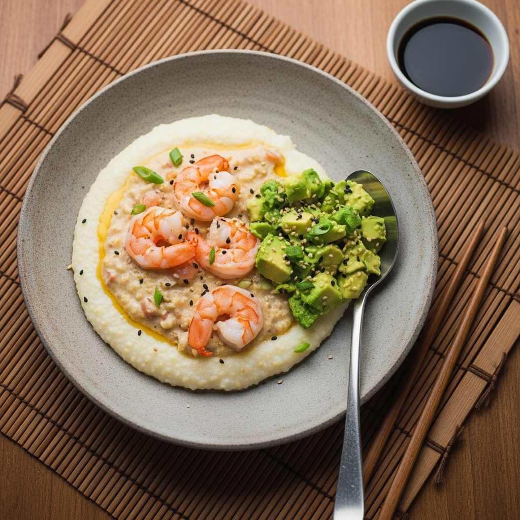 Mouthwatering Gluten-Free American Brunch: Creamy Shrimp and Grits with Crushed Avocado