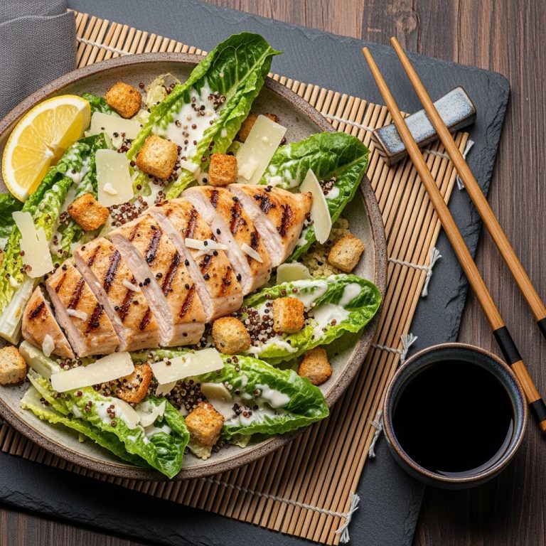 Mouthwatering Gluten-Free American Lunch Delight: Crunchy Grilled Chicken Caesar Salad with Quinoa