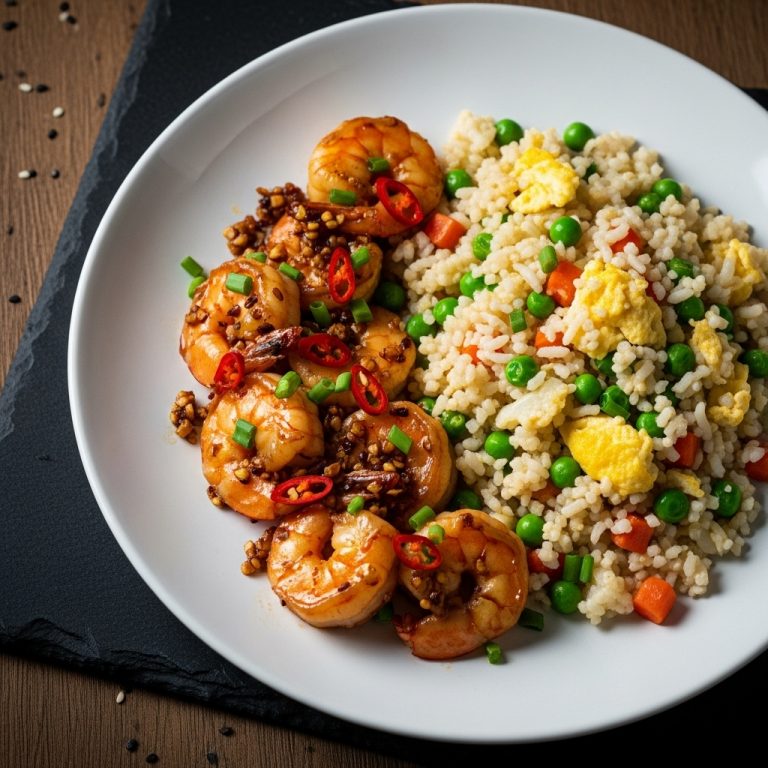 Mouthwatering Gluten-Free Chinese Lunch: Sizzling Shrimp with Garlic Sauce and Cauliflower Fried Rice