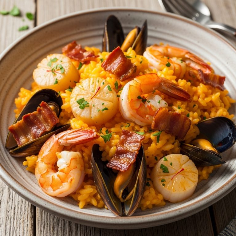 Mouthwatering Gluten-Free Italian Lunch: Seafood Risotto with Aromatic Pancetta