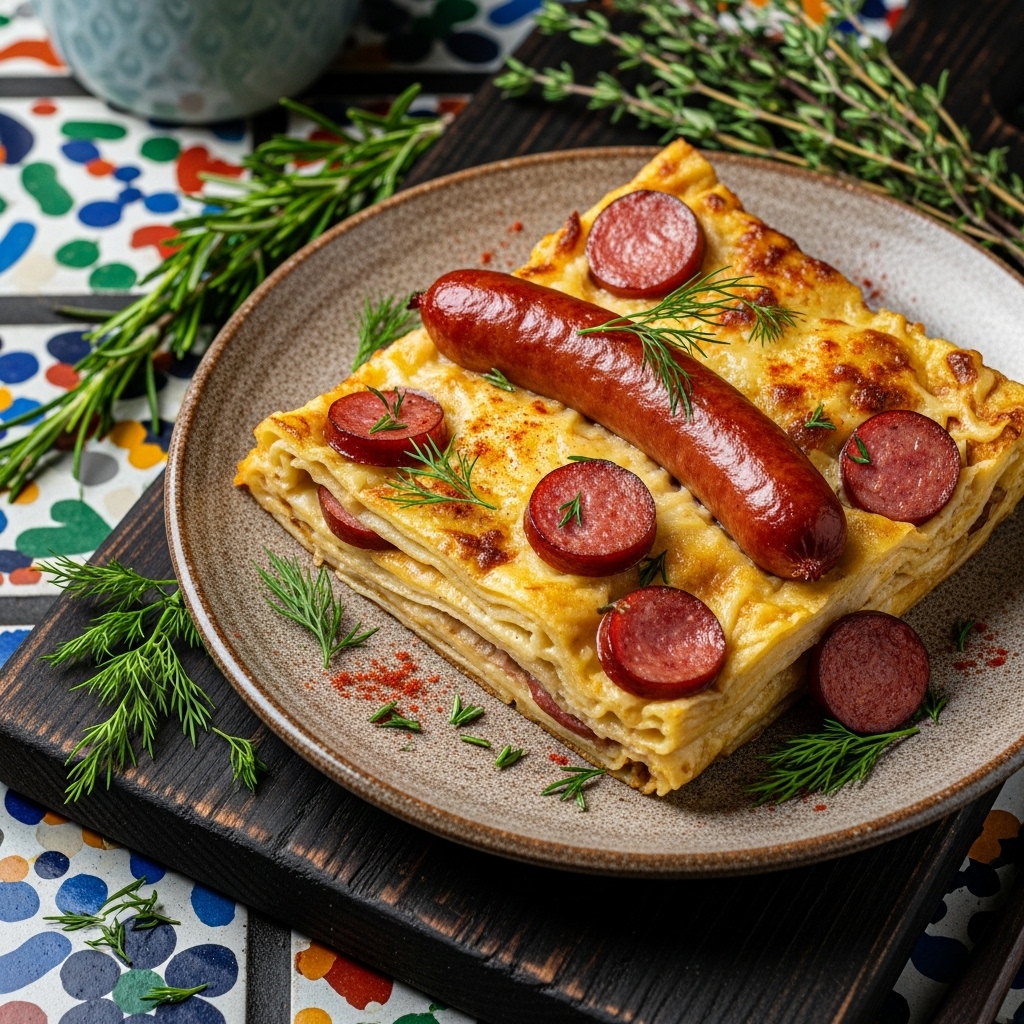“Mouthwatering Gluten-Free Polish Brunch Medley: Smoked Kielbasa and Cheese Blintz Casserole”