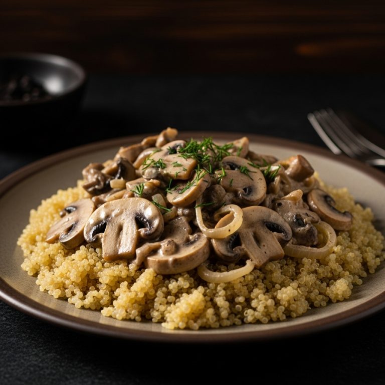 “Mouthwatering Gluten-Free Polish Lunch: Creamy Mushroom Stroganoff with Quinoa”