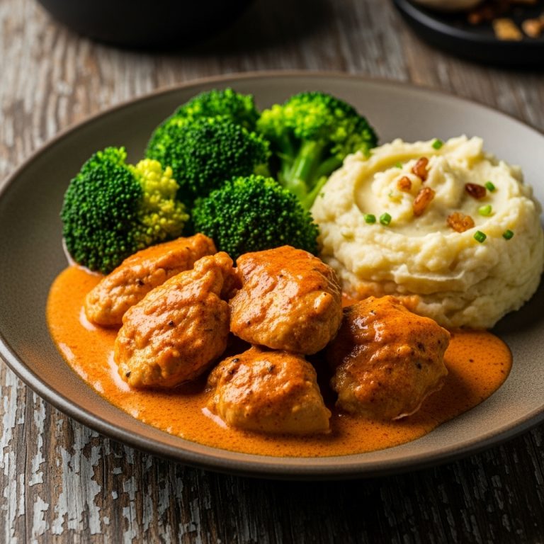 Mouthwatering Hungarian Dinner for Two: Creamy Paprika Chicken with Garlic Mashed Potatoes & Steamed Broccoli