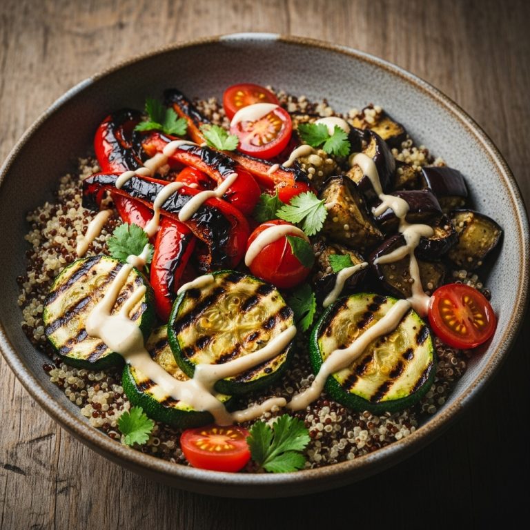 Mouthwatering Israeli Grilled Vegetable Quinoa Bowl with Lemon-Tahini Dressing