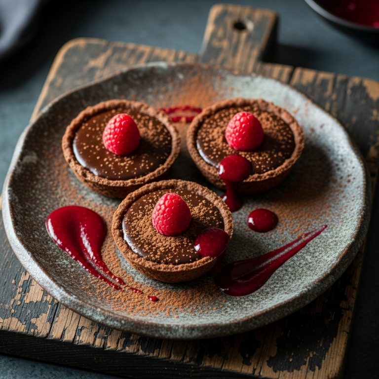 Mouthwatering Keto Chocolate Truffle Tartlets with Raspberry Sauce