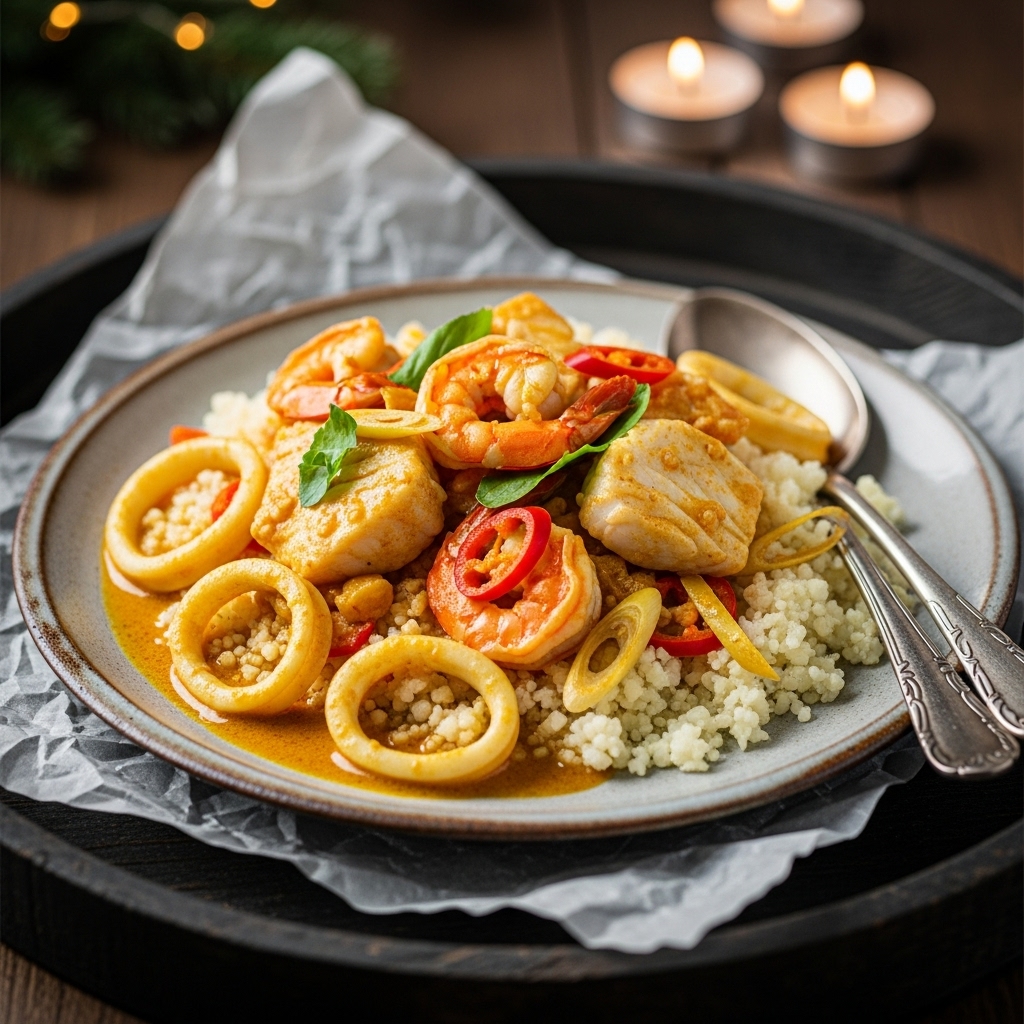 “Mouthwatering Keto Indonesian Lunch: Savory Seafood Curry with Cauliflower Rice”