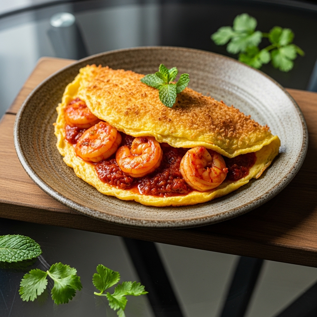 Mouthwatering Keto Malaysian Brunch: Coconut Crust Omelette with Spicy Sambal Shrimp