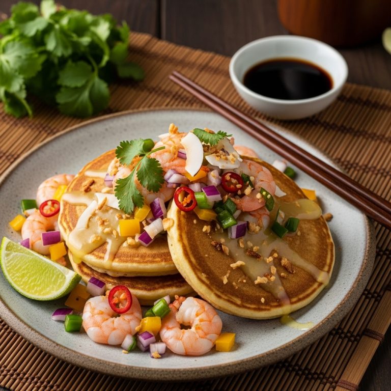Mouthwatering Malaysian Brunch: Gluten-Free Coconut Lime Pancakes with Savory Shrimp Salsa