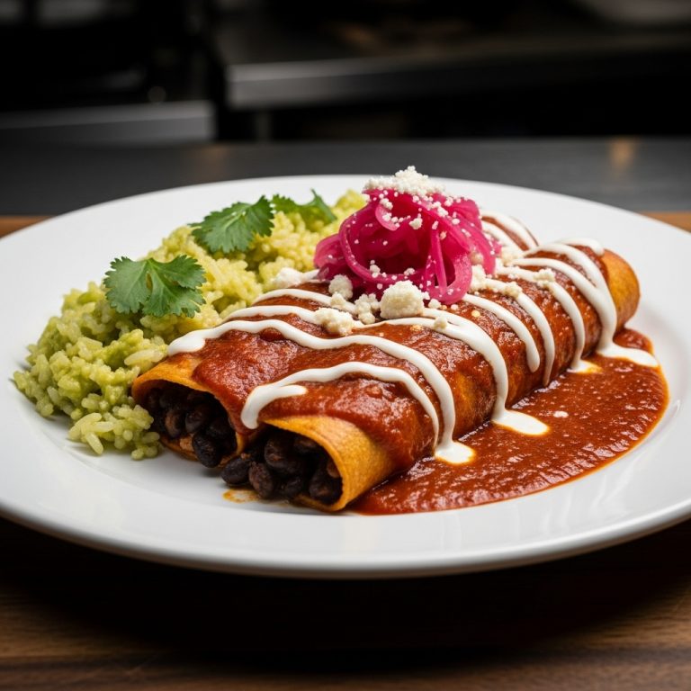 Mouthwatering Mexican Vegetarian Fiesta: Spicy Black Bean Enchiladas with Creamy Avocado-Lime Rice