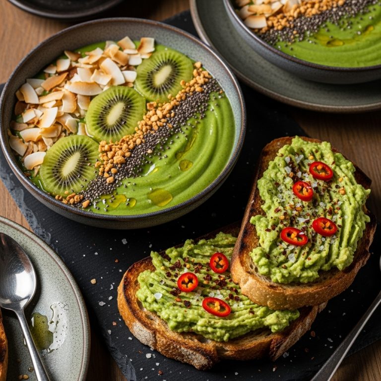 “Mouthwatering New Zealand Breakfast: Kiwifruit Smoothie Bowl & Crunchy Avocado Toast”