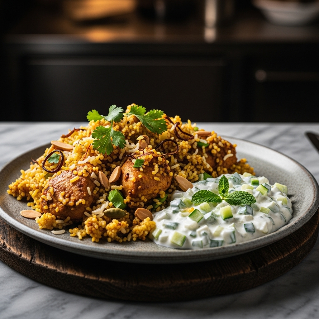 Mouthwatering Pakistani Lunch Recipe: Paleo Chicken Biryani with Cucumber Raita