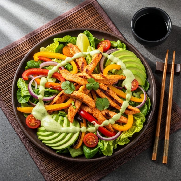 Mouthwatering Paleo Mexican Chicken Fajita Salad with Cilantro-Lime Dressing