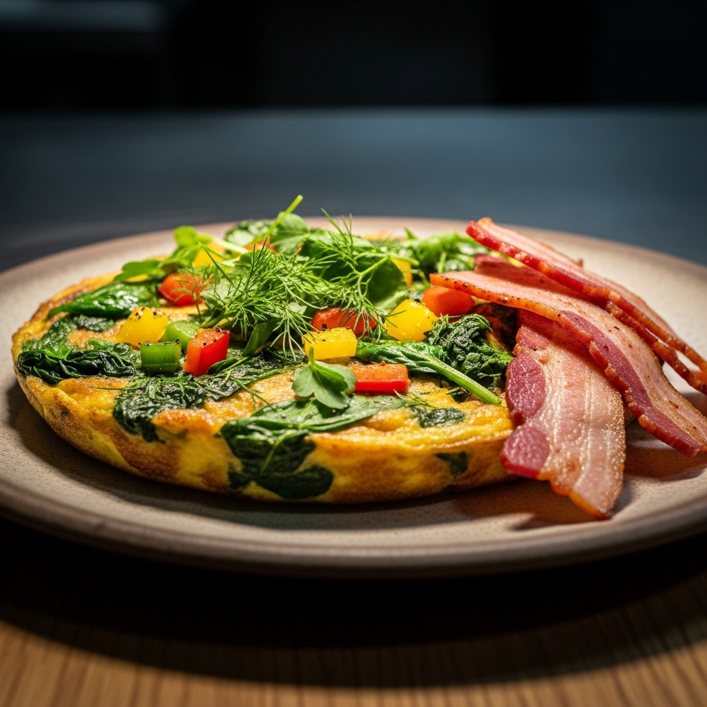 Mouthwatering Paleo Persian Brunch: Herbed Frittata with Fresh Veggies and Crispy Bacon