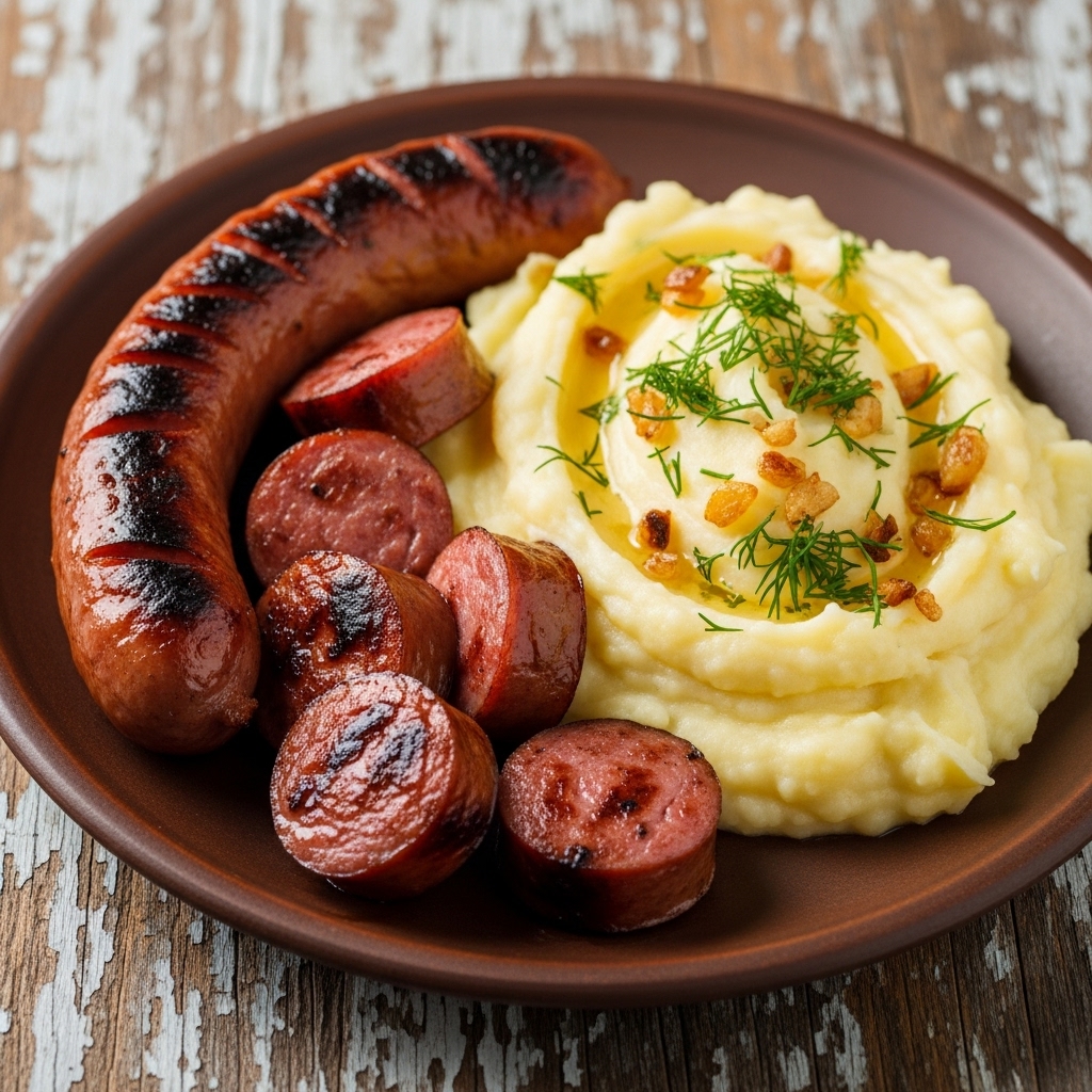 Mouthwatering Polish Lunch: Smoky Kielbasa and Creamy Garlic Potatoes