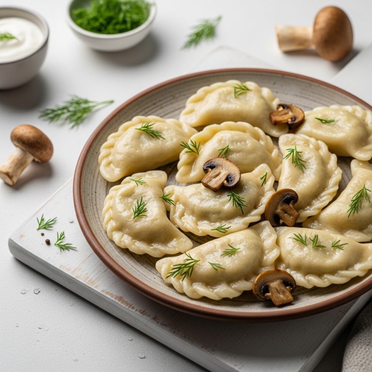 Mouthwatering Polish Pierogi Snack: Savory Cottage Cheese & Wild Mushroom Delight