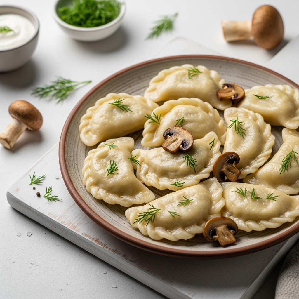 Mouthwatering Polish Pierogi Snack: Savory Cottage Cheese & Wild Mushroom Delight