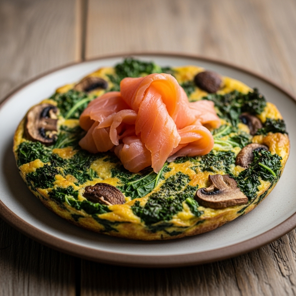 “Mouthwatering Portuguese Brunch: Paleo Kale & Mushroom Frittata with Smoked Salmon”