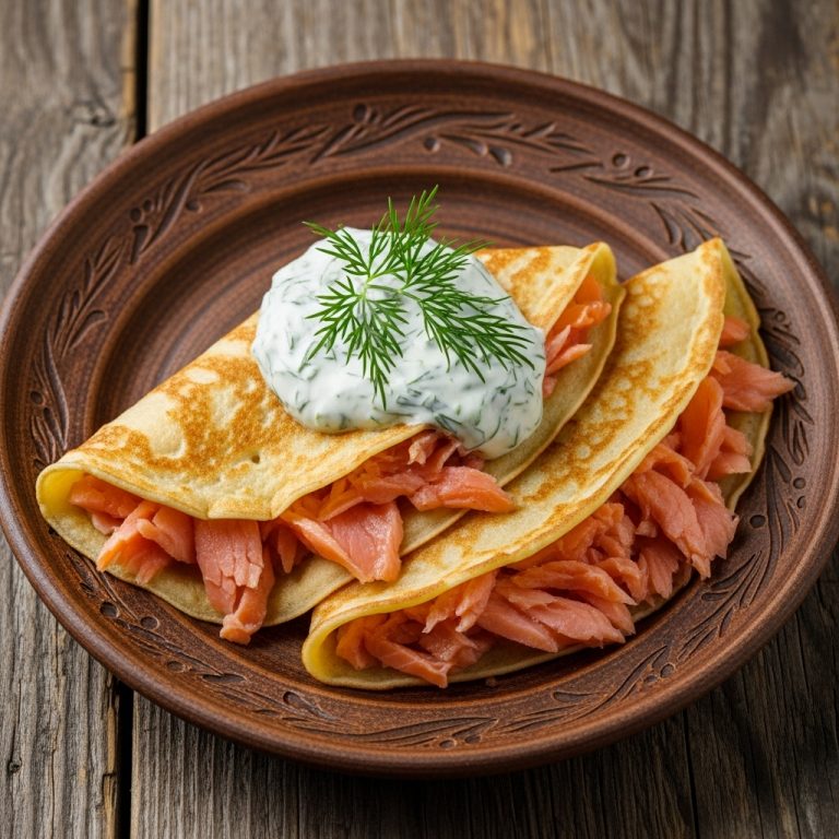 Mouthwatering Russian Lunch: Smoked Salmon Blini with Dill Cream Sauce