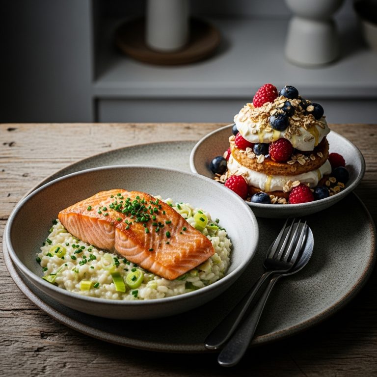Mouthwatering Scottish Dinner: Creamy Cranachan Salmon and Leek Risotto with Whisky-Infused Berries
