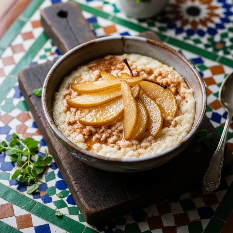 Mouthwatering Spanish Vegetarian Rice Pudding with Caramelized Pears