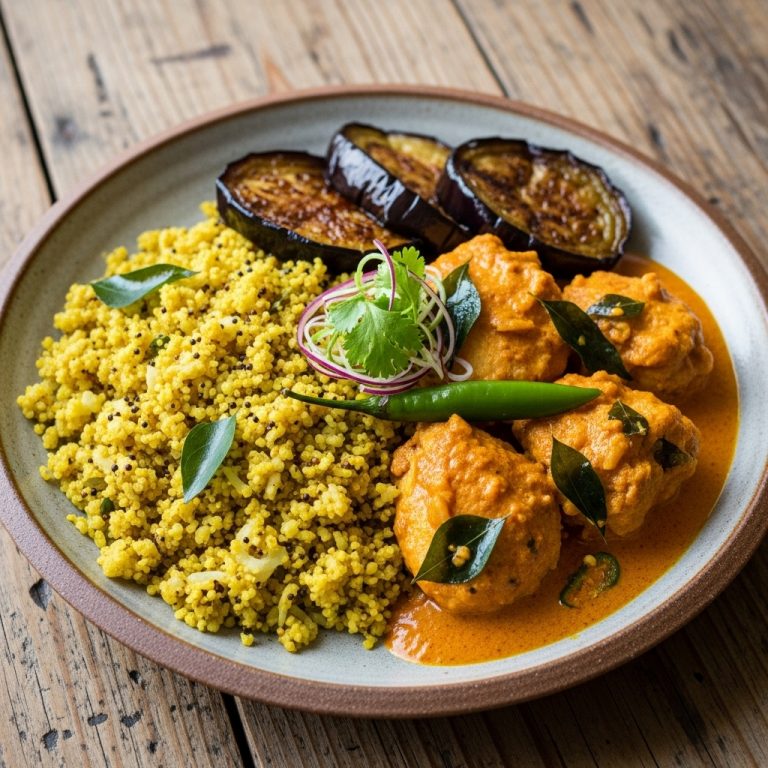Mouthwatering Sri Lankan Keto Dinner: Spiced Cauliflower Rice, Coconut Curry Chicken & Eggplant Mojo