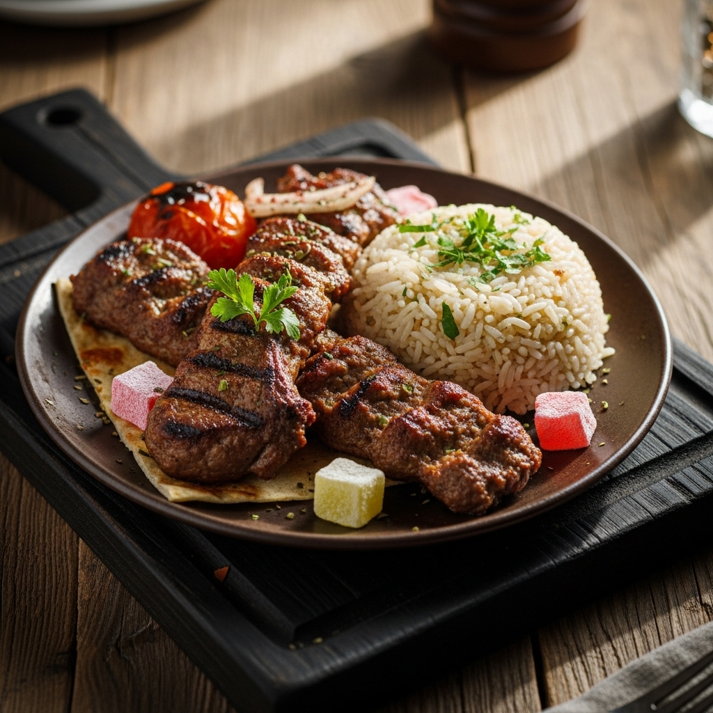 Mouthwatering Turkish Delight: Aromatic Lamb Kebabs & Creamy Rice Pilaf