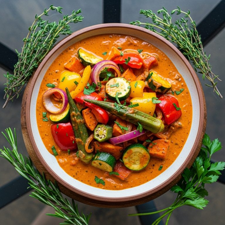 “Mouthwatering Vegan Cajun-Style Vegetable Medley with Creamy Red Pepper Sauce”