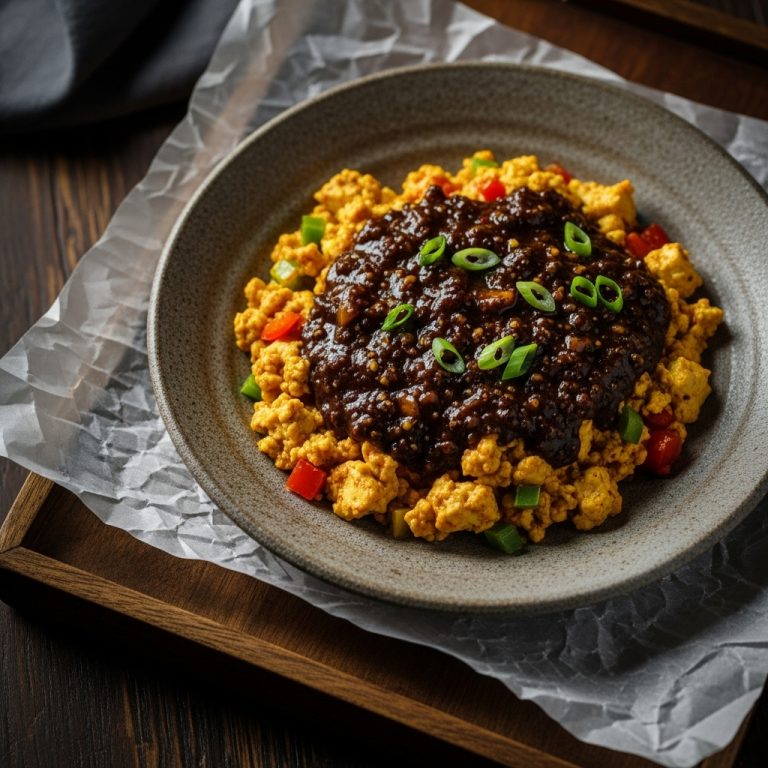 Mouthwatering Vegan Chinese Brunch: Delectable Tofu Scramble with Sizzling Black Pepper Sauce