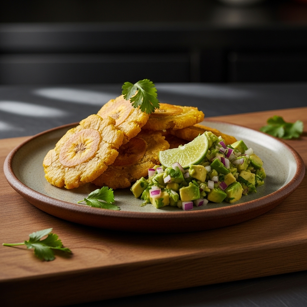 Mouthwatering Vegan Colombian Dinner: Plantain Tostones & Avocado Salsa