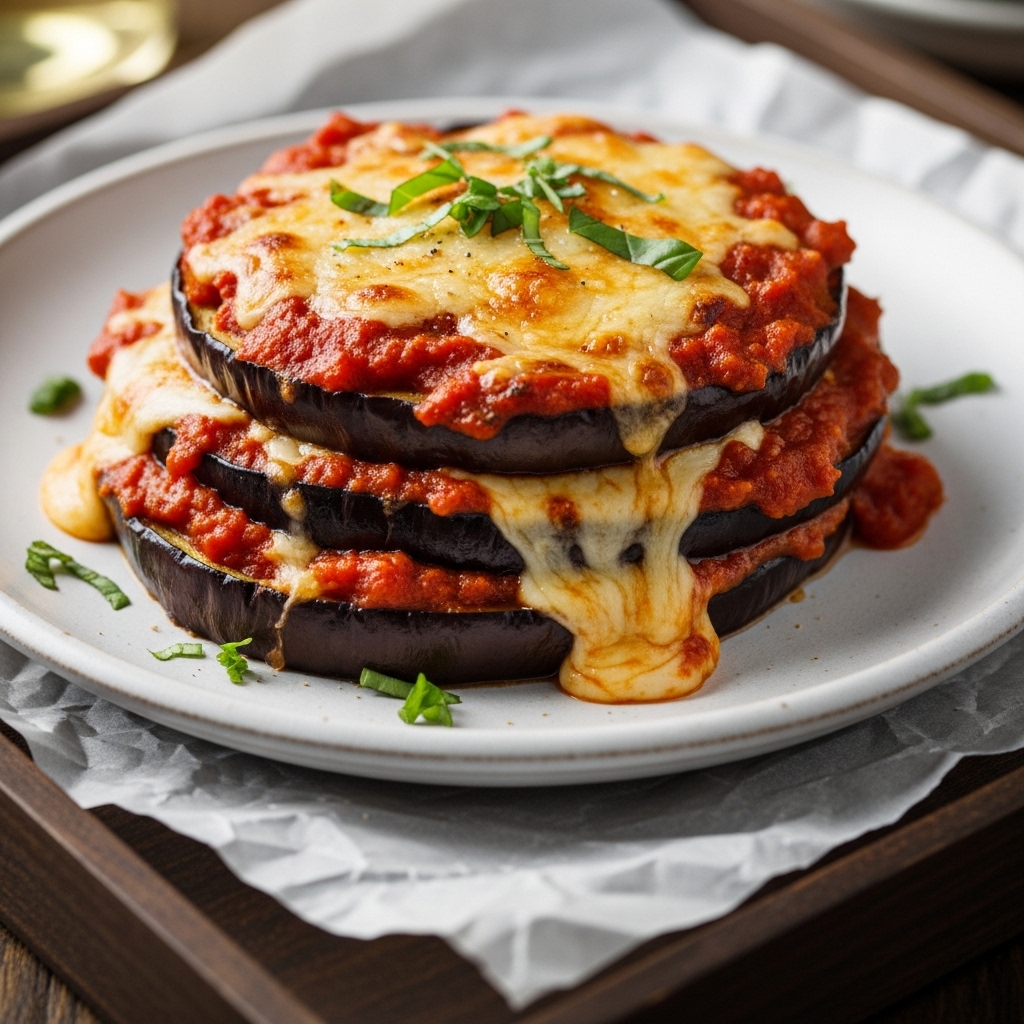 Mouthwatering Vegan Eggplant Parmesan with Creamy Cashew Cheese & Roasted Garlic Tomato Sauce