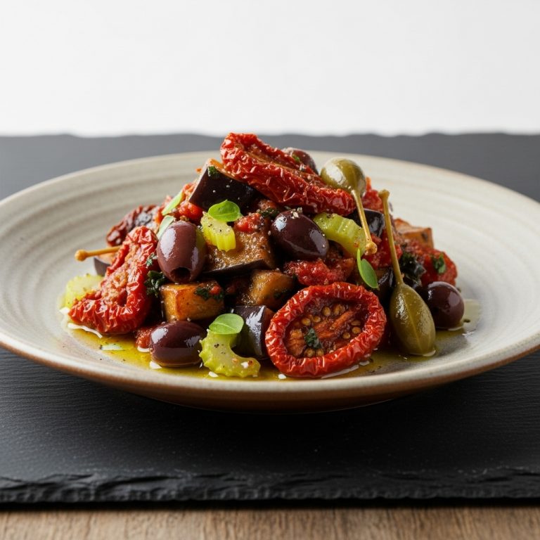Mouthwatering Vegan Italian Caponata Antipasto: Aromatic Sun-Dried Tomato & Eggplant Delight