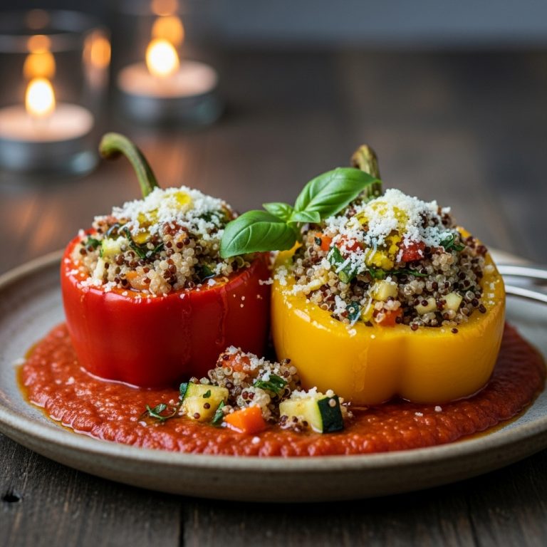 “Mouthwatering Vegan Italian Quinoa Stuffed Bell Peppers with Rich Tomato Sauce”