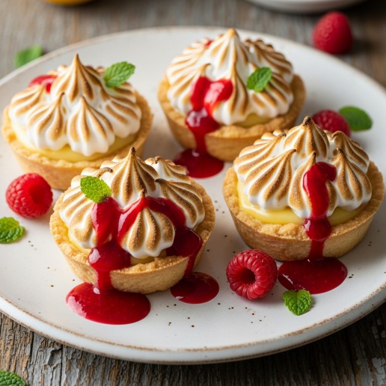 Mouthwatering Vegan Lemon Meringue Tartlets with Raspberry Coulis